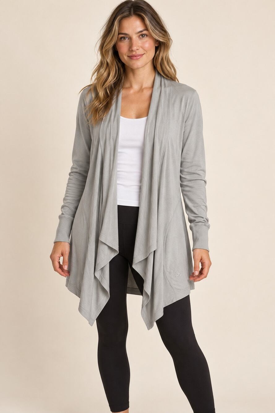 Athleta Gray Draped Open Front Longline Cardigan TENCEL Modal Medium